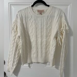 Philosophy Cream Cable Knit Sweater with Fringe, Size Medium NWT